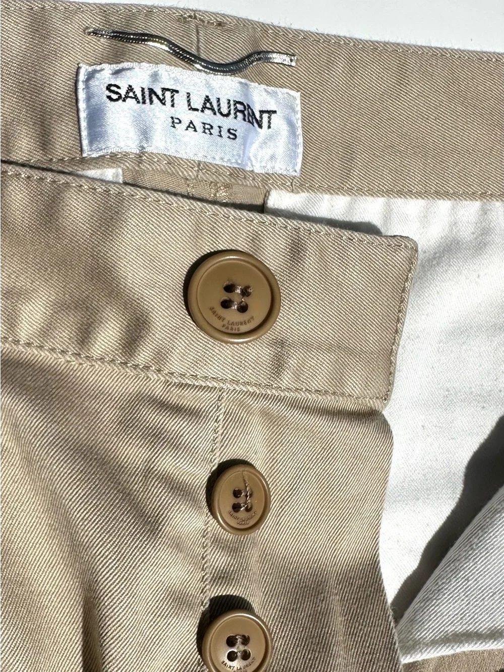 Saint Laurent Men's Classic Straight Chino Pants - Tan Beige, Stretch Cotton, 30